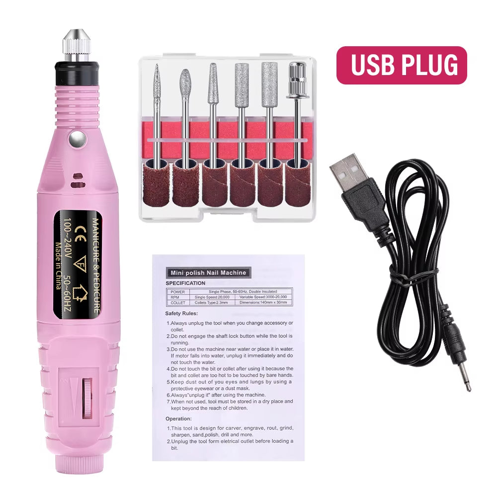 Electric Nail Sander Set Nail Drill Machine Grinding Equipment Milling Cutter for Manicure Pedicure Strong Polishing Tools