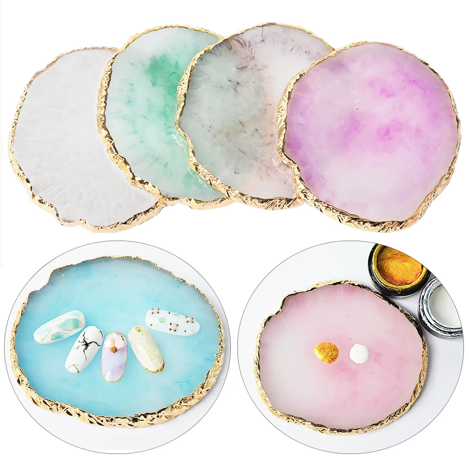 1PC round Resin Agate Stone Nail Art Palette False Nail Tips Mixing Color Drawing Pallet Gel Polish Display Shelf Manicure Tool