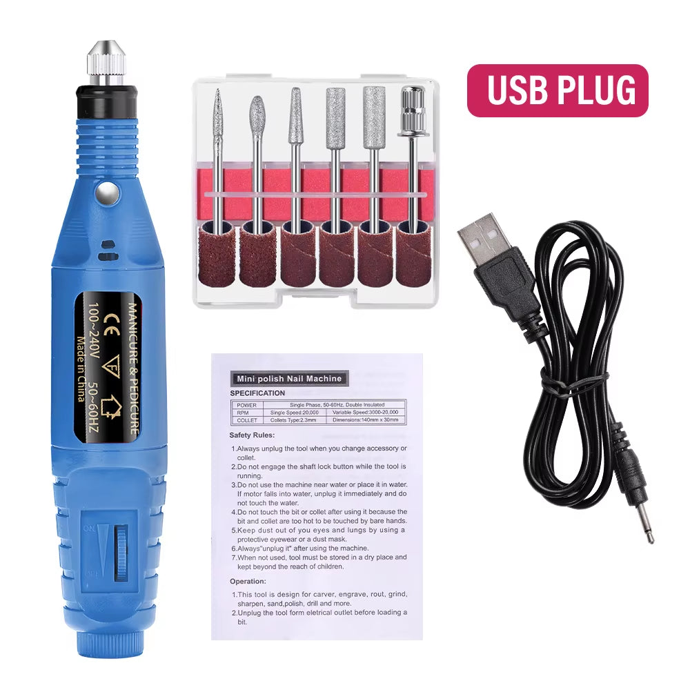 Electric Nail Sander Set Nail Drill Machine Grinding Equipment Milling Cutter for Manicure Pedicure Strong Polishing Tools