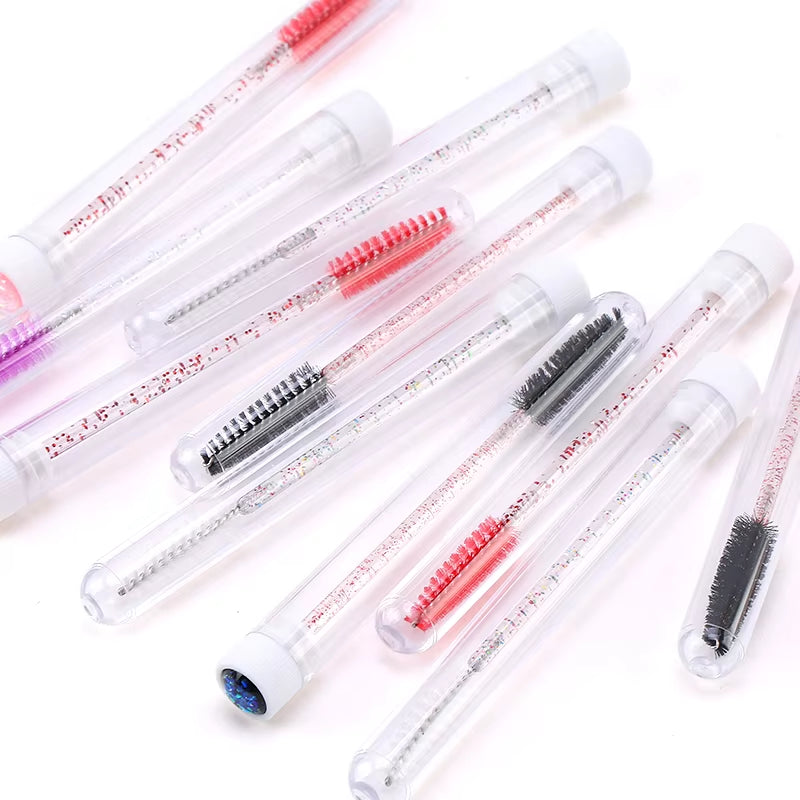 50/100Pcs Diamond Eyebrow Brush Tube Disposable Eyelash Brush Reusable Crystal Eyelash Brush Replaceable Dust-Proof Makeup Sets