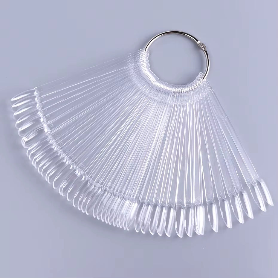 50Pcs False Nail Display Tips Clear Nature Color Chart Oval Fan Style UV Gel Polish Swatch Shows Palette Practice Manicure Tools
