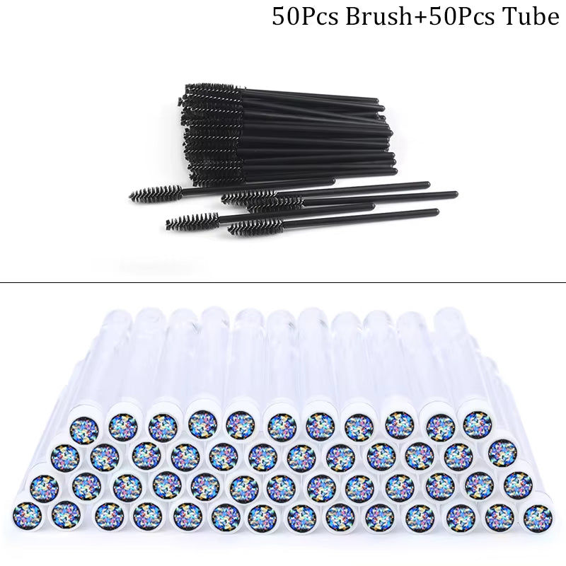 50/100Pcs Diamond Eyebrow Brush Tube Disposable Eyelash Brush Reusable Crystal Eyelash Brush Replaceable Dust-Proof Makeup Sets
