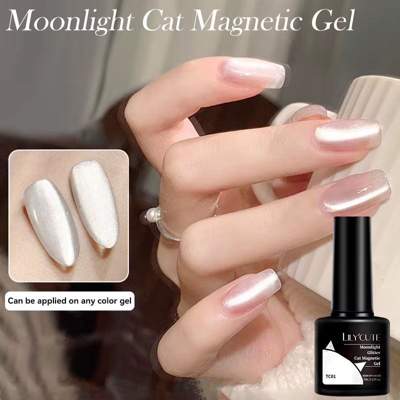 7ML 3 in 1 Platinum Rose Gold Cat Magnetic Gel Nail Polish Moonlight Magnetic Gel Varnish Glitter Semi Permanent UV Gel