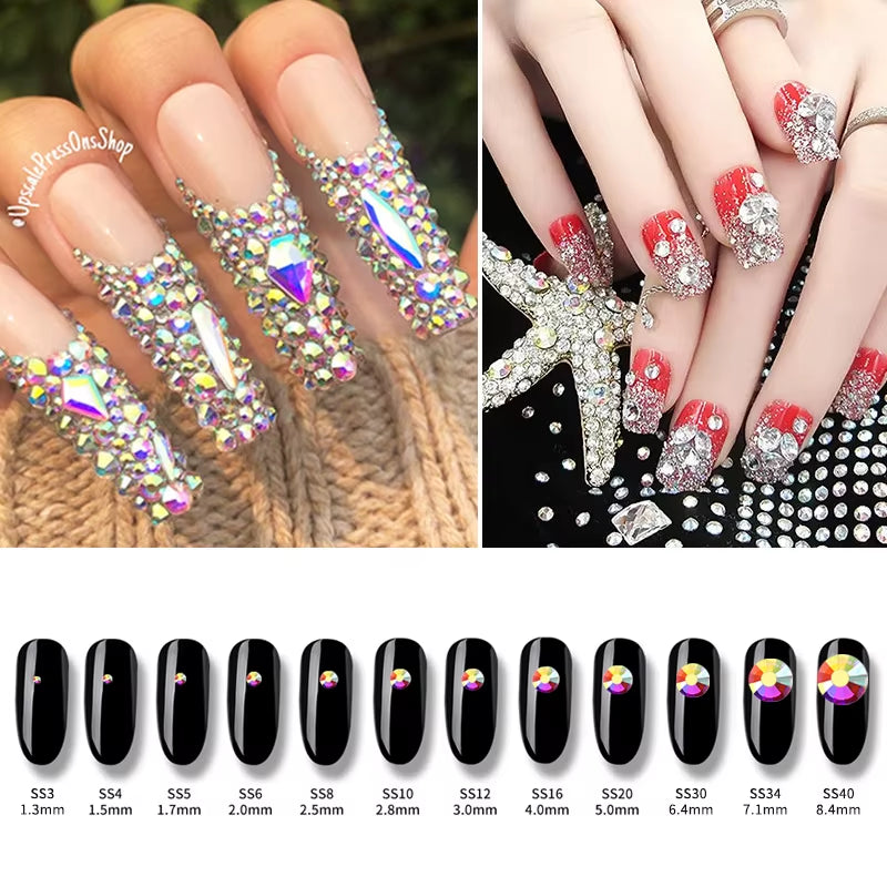 2880PCS SS3-SS20 Multi-Colors Mix Size Nail Art Rhinestones Flatback Non Hotfix Crystal Diamonds for 3D Nails Decorations