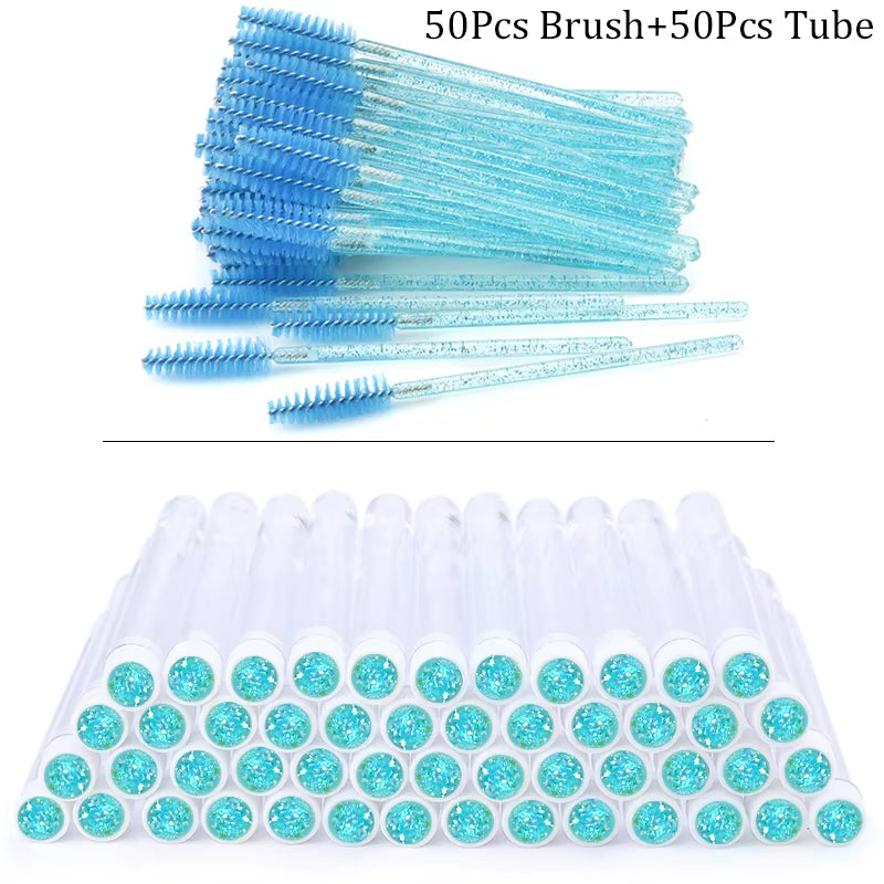 50/100Pcs Diamond Eyebrow Brush Tube Disposable Eyelash Brush Reusable Crystal Eyelash Brush Replaceable Dust-Proof Makeup Sets