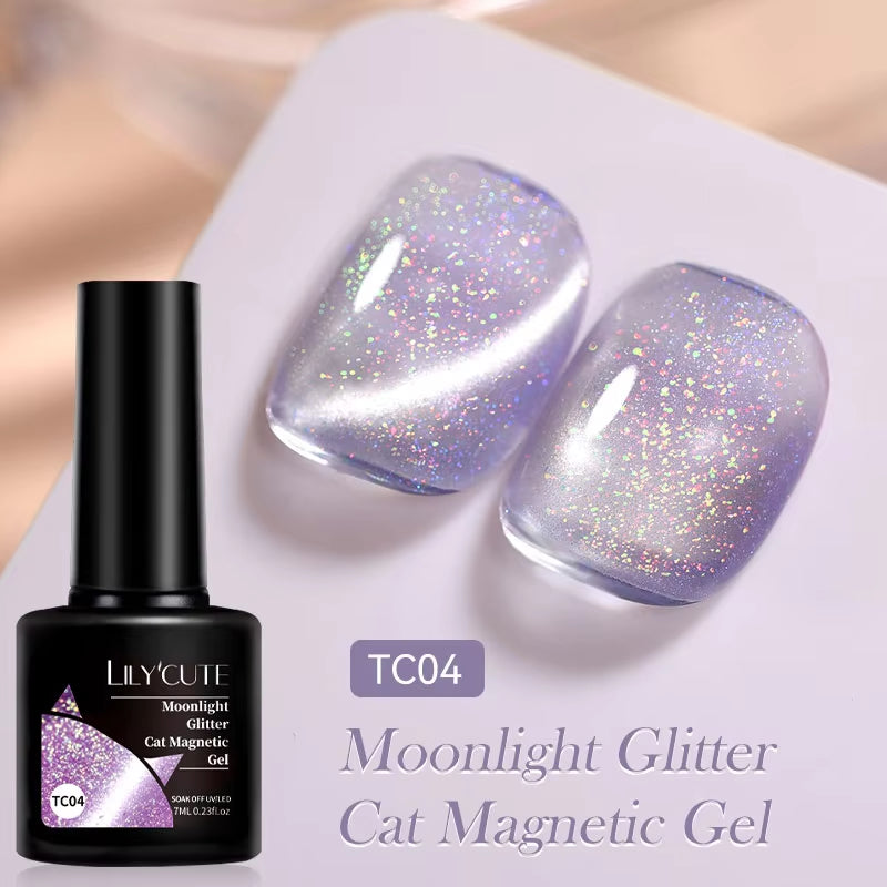 7ML 3 in 1 Platinum Rose Gold Cat Magnetic Gel Nail Polish Moonlight Magnetic Gel Varnish Glitter Semi Permanent UV Gel