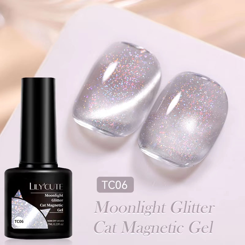 7ML 3 in 1 Platinum Rose Gold Cat Magnetic Gel Nail Polish Moonlight Magnetic Gel Varnish Glitter Semi Permanent UV Gel