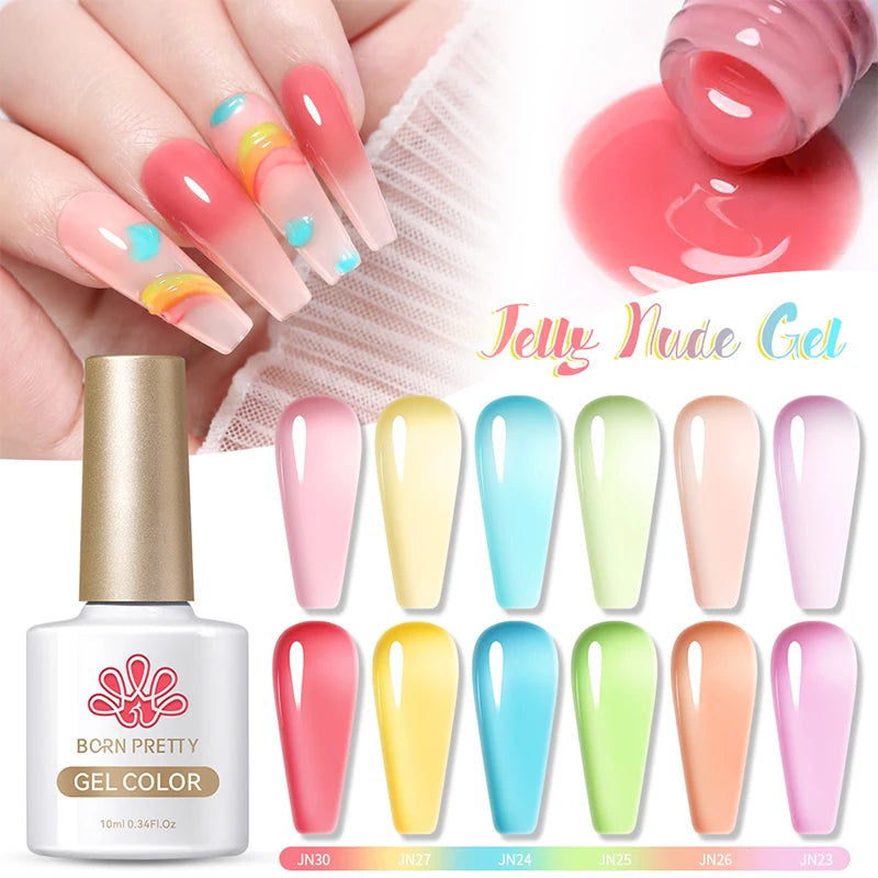 10Ml Translucent Jelly Nude Gel Nail Polish Colorful Varnish Semi Permanent UV LED Nail Art Manicure Gel