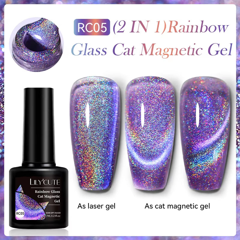 7ML 3 in 1 Platinum Rose Gold Cat Magnetic Gel Nail Polish Moonlight Magnetic Gel Varnish Glitter Semi Permanent UV Gel