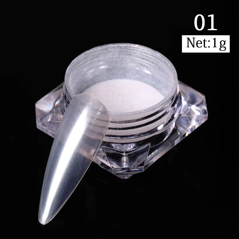 Aurora Pearl White Nails Glitter Dust Moonlight White Rubbing on Powder Shell Pigment Nail Art Supplies Decoration