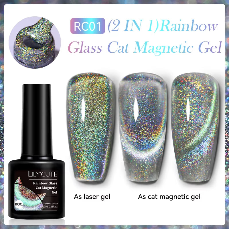 7ML 3 in 1 Platinum Rose Gold Cat Magnetic Gel Nail Polish Moonlight Magnetic Gel Varnish Glitter Semi Permanent UV Gel