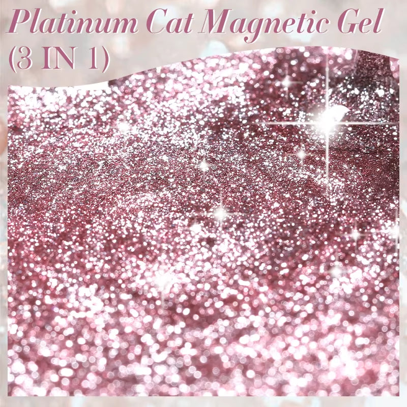 7ML 3 in 1 Platinum Rose Gold Cat Magnetic Gel Nail Polish Moonlight Magnetic Gel Varnish Glitter Semi Permanent UV Gel