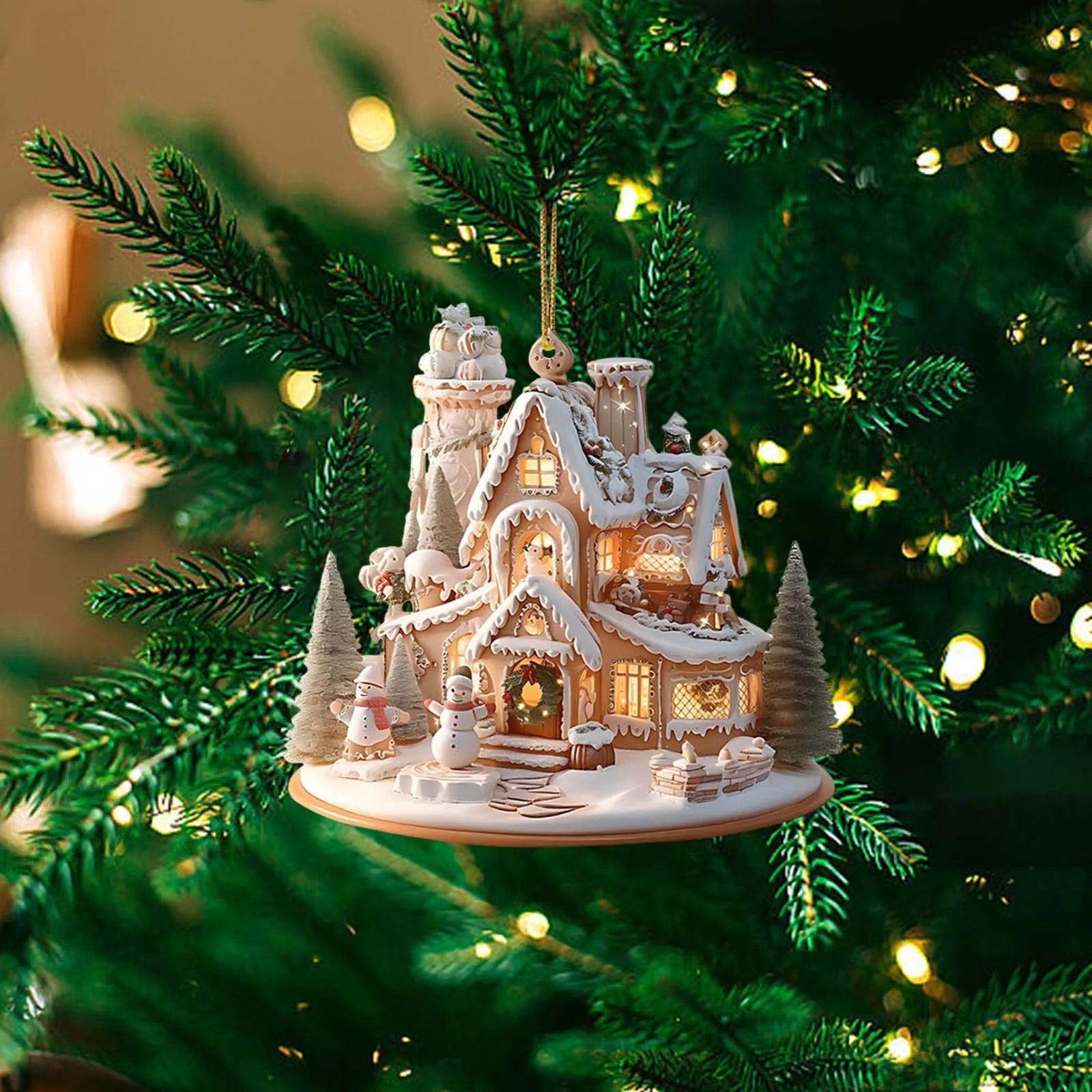 2025 Christmas Gingerbread House Ornaments, Christmas Hanging Village Houses Tree Decor, 2D Acrylic Christmas Hanging Ornaments for Christmas Tree Holiday Party Home Decoration