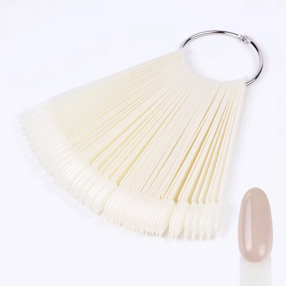 50Pcs False Nail Display Tips Clear Nature Color Chart Oval Fan Style UV Gel Polish Swatch Shows Palette Practice Manicure Tools